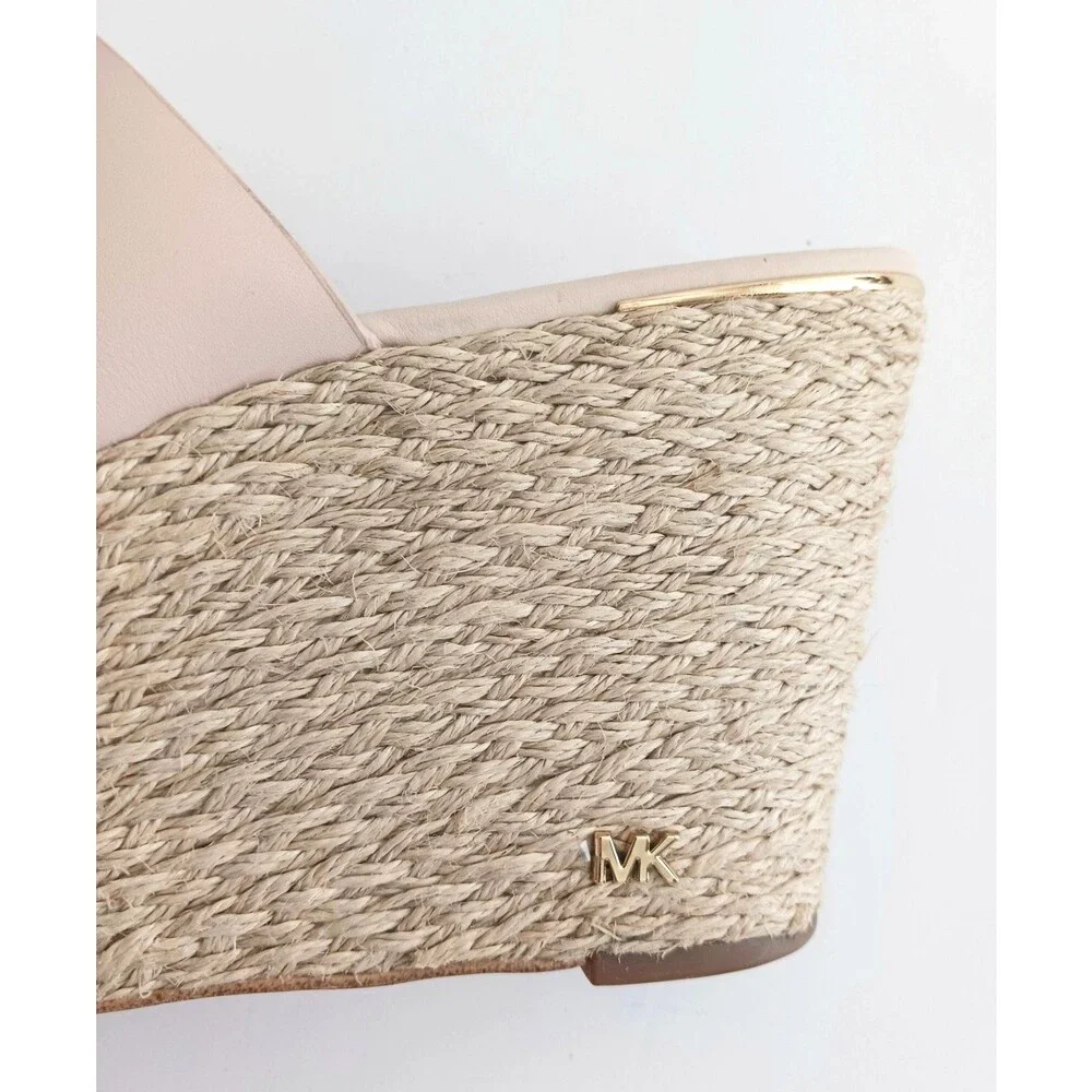 Michael Kors Cunningham Platform Wedge Lt Pink Leather Jute Logo Heel 9.5M